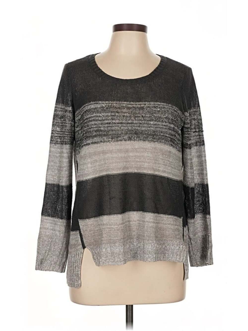 Eileen Fisher Gray Ombre Long Sleeve Open Knit Linen Pullover Sweater Size Small